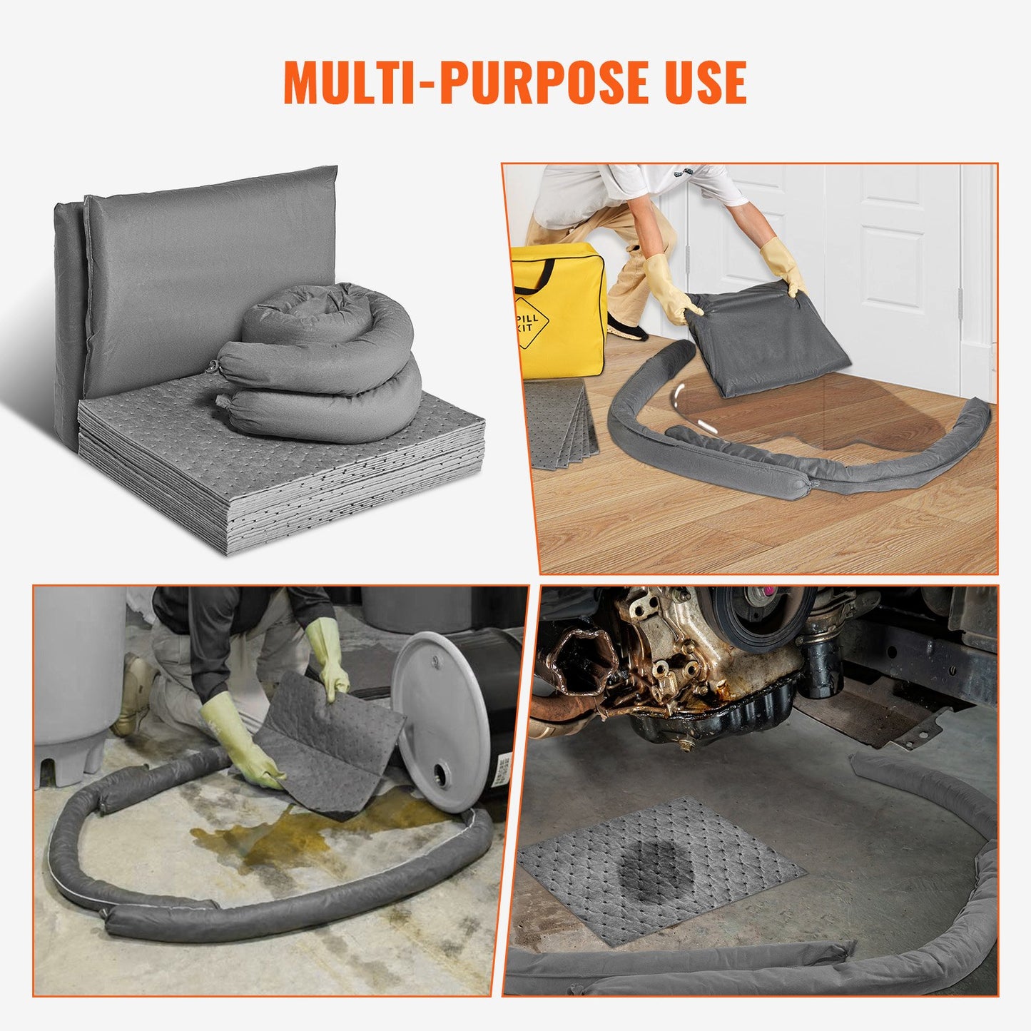 VEVOR Universal Spill Kit, Spill Control Supplies 43 pcs, Includes 30 Universal