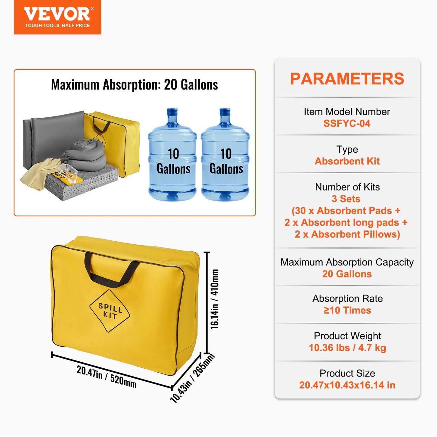 VEVOR Universal Spill Kit, Spill Control Supplies 43 pcs, Includes 30 Universal