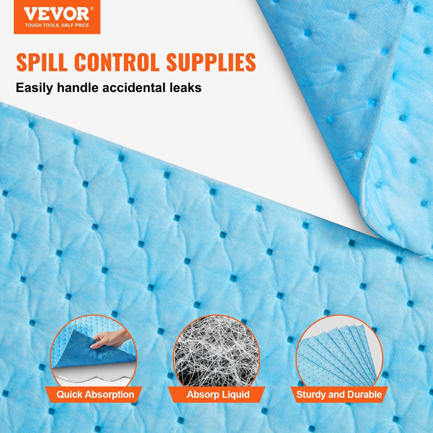 VEVOR Spill Absorbent Pads, Water Absorbing Mat Pad in Dispenser Box, 6 Gal Capacity,