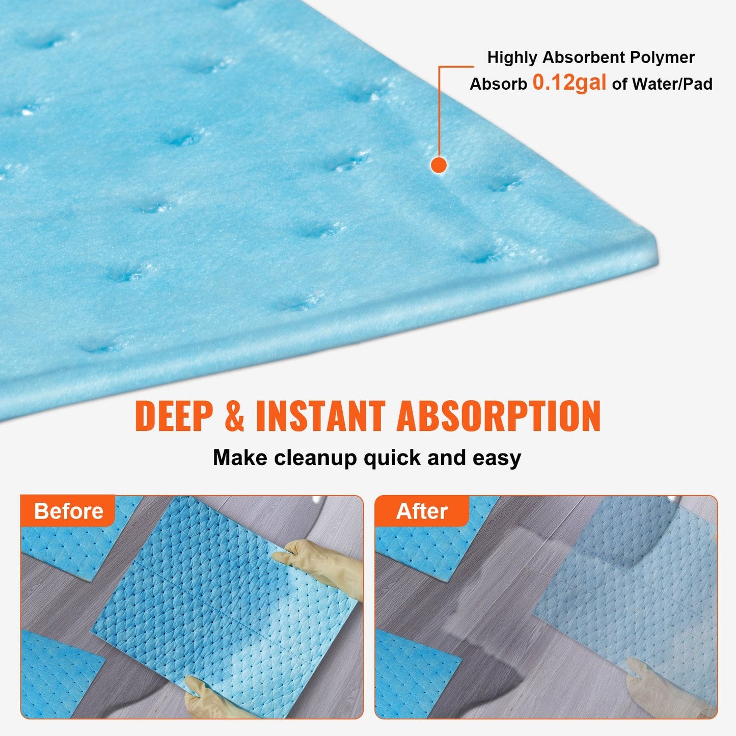 High Absorption Water Absorbent Pads with Dispenser Box, 6 Gal, 30 Pack