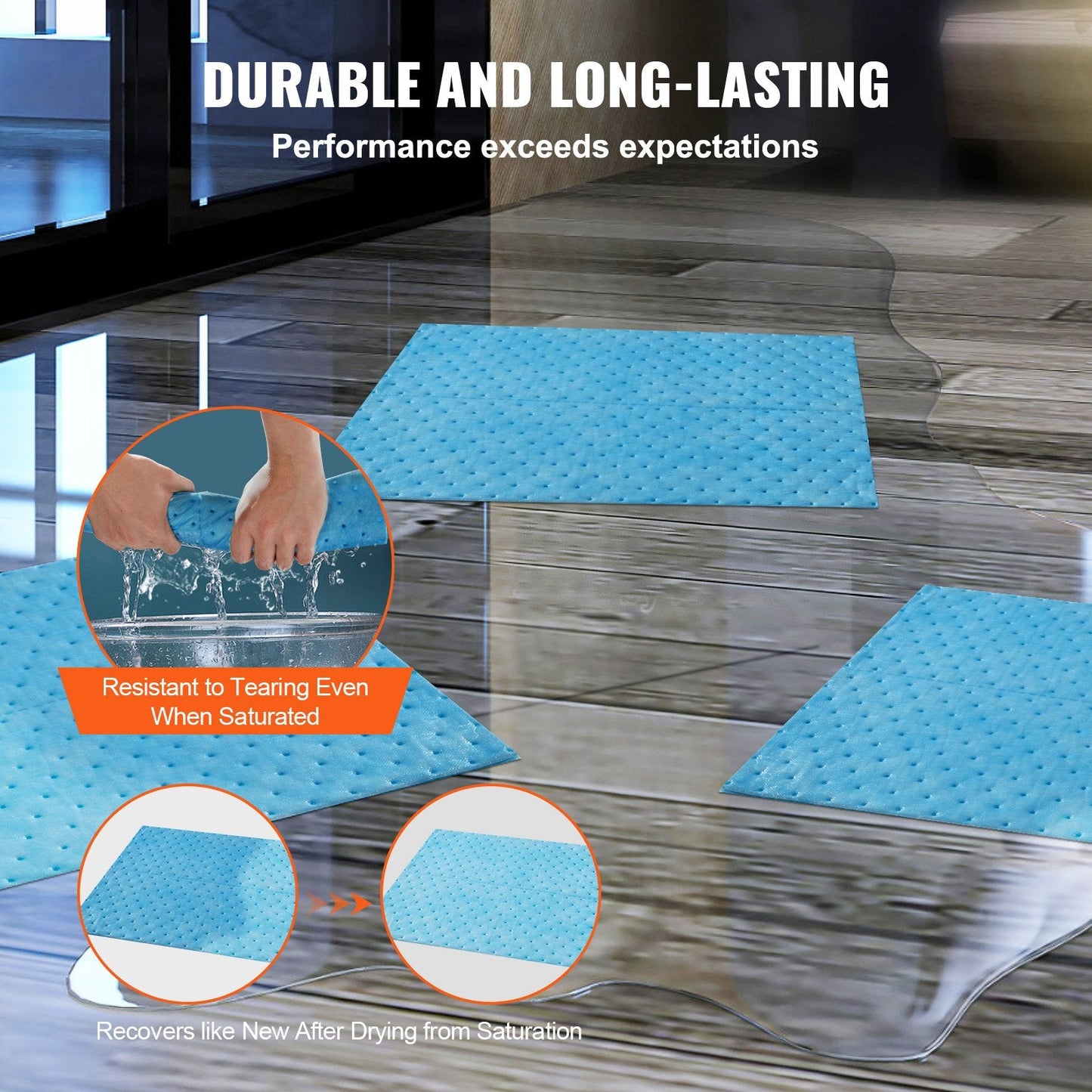 High Absorption Water Absorbent Pads with Dispenser Box, 6 Gal, 30 Pack