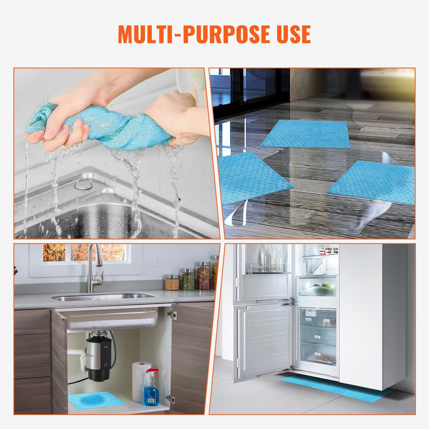 VEVOR Spill Absorbent Pads, Water Absorbing Mat Pad in Dispenser Box, 6 Gal Capacity,