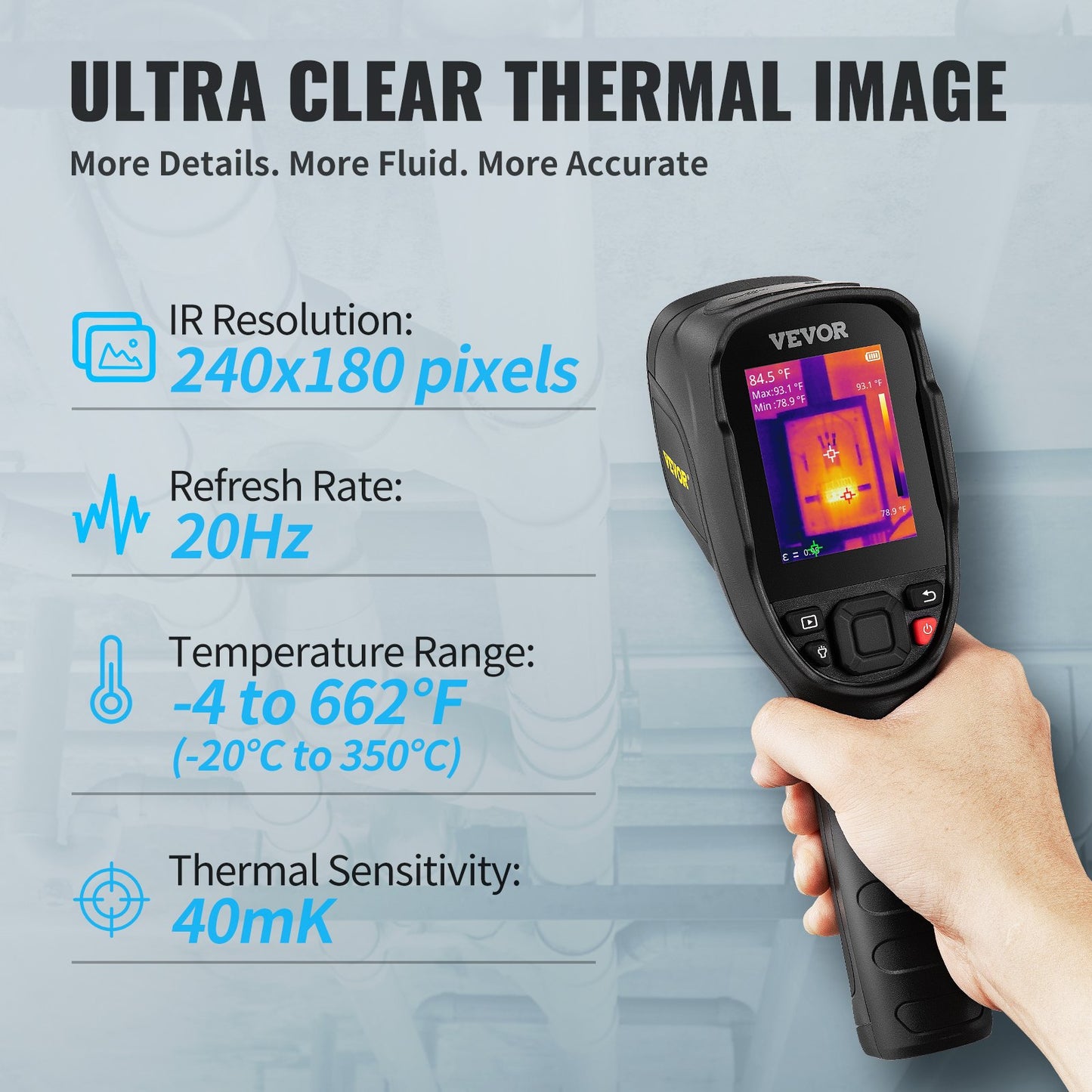 VEVOR Infrared Thermal Imager Thermal Camera IR Resolution 240x180 2.8" LCD Screen