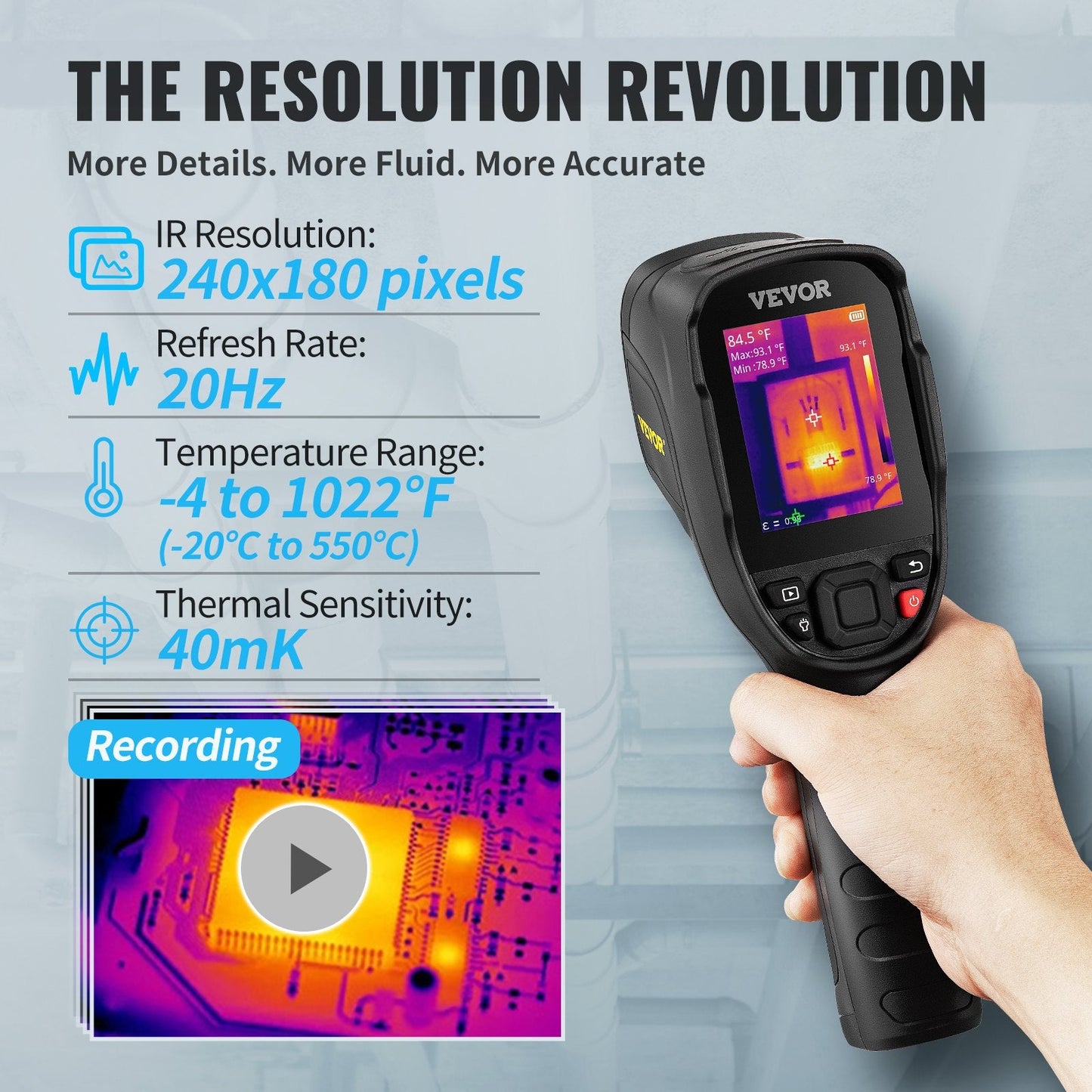 Infrared Thermal Camera 2MP, 240x180 Resolution, Waterproof, 11h Battery Life