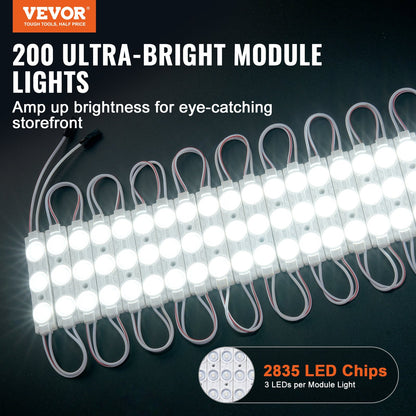 VEVOR 200PCS LED Storefront Lights, 103 ft DC 12V, LED Module Lights, 2835 SMD 3-LED