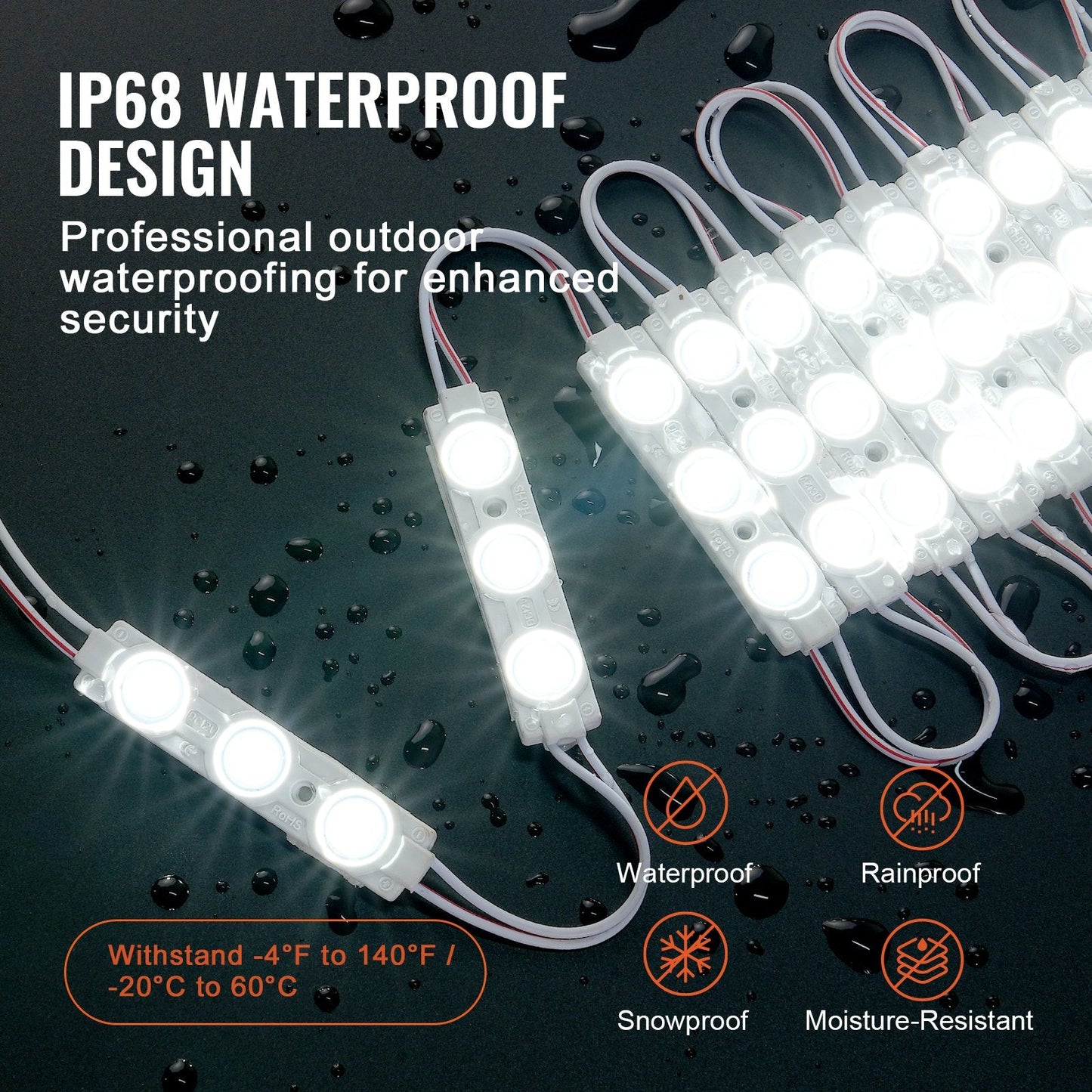 200 LED Storefront Lights, 31m DC 12V, IP68 Waterproof, Adhesive Backing