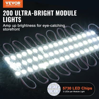 200 LED Module Lights, 33m, 12V, IP68 Waterproof, for Storefront Signs