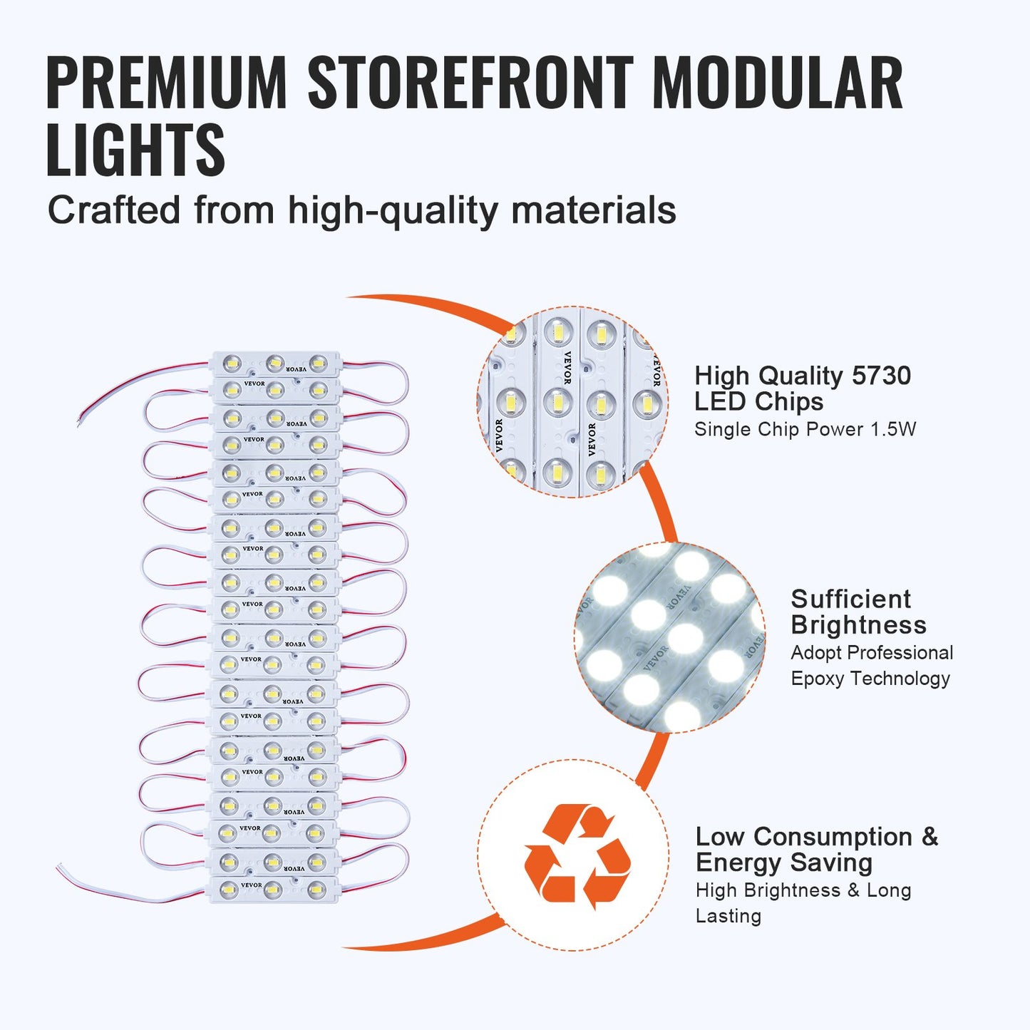 VEVOR 200PCS LED Storefront Lights, 108 ft DC 12V, LED Module Lights, 5730 SMD 3-LED