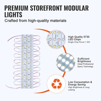 VEVOR 200PCS LED Storefront Lights, 108 ft DC 12V, LED Module Lights, 5730 SMD 3-LED