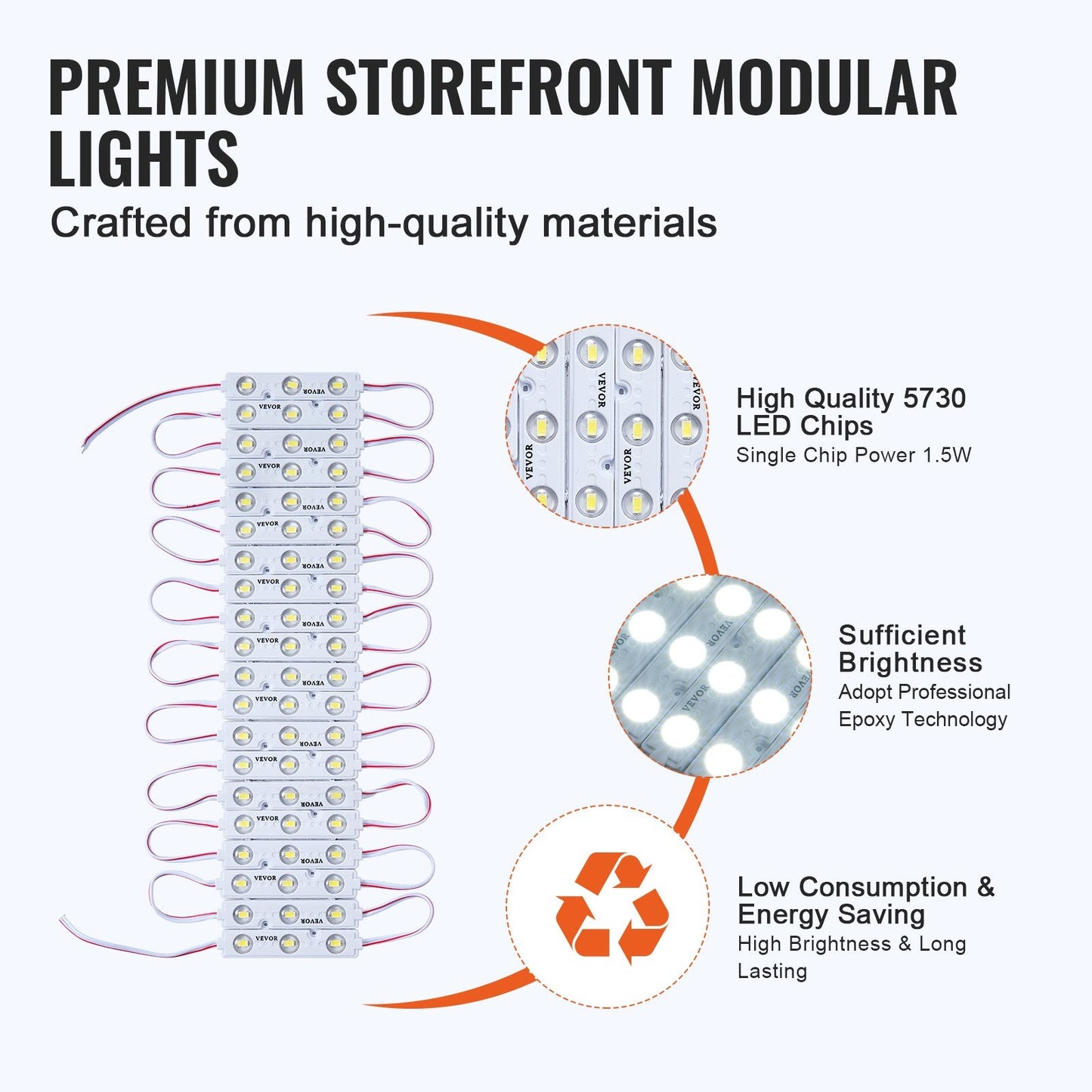 200 LED Module Lights, 33m, 12V, IP68 Waterproof, for Storefront Signs