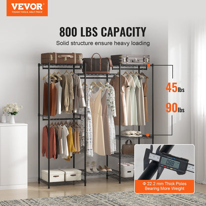 Heavy Duty Rolling Garment Rack with 4 Rods & 8 Tiers, 362 kg Capacity