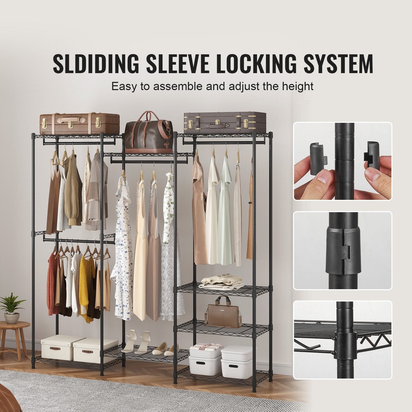 Heavy Duty Rolling Garment Rack with 4 Rods & 8 Tiers, 362 kg Capacity