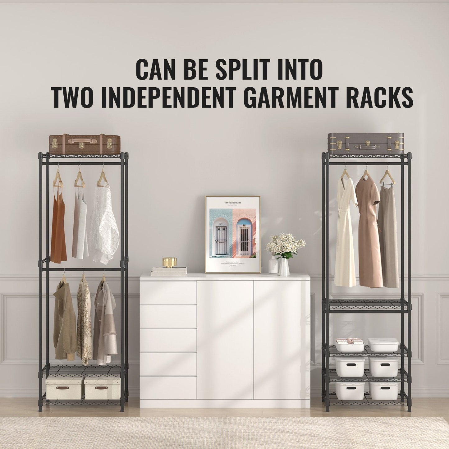 Heavy Duty Rolling Garment Rack with 4 Rods & 8 Tiers, 362 kg Capacity