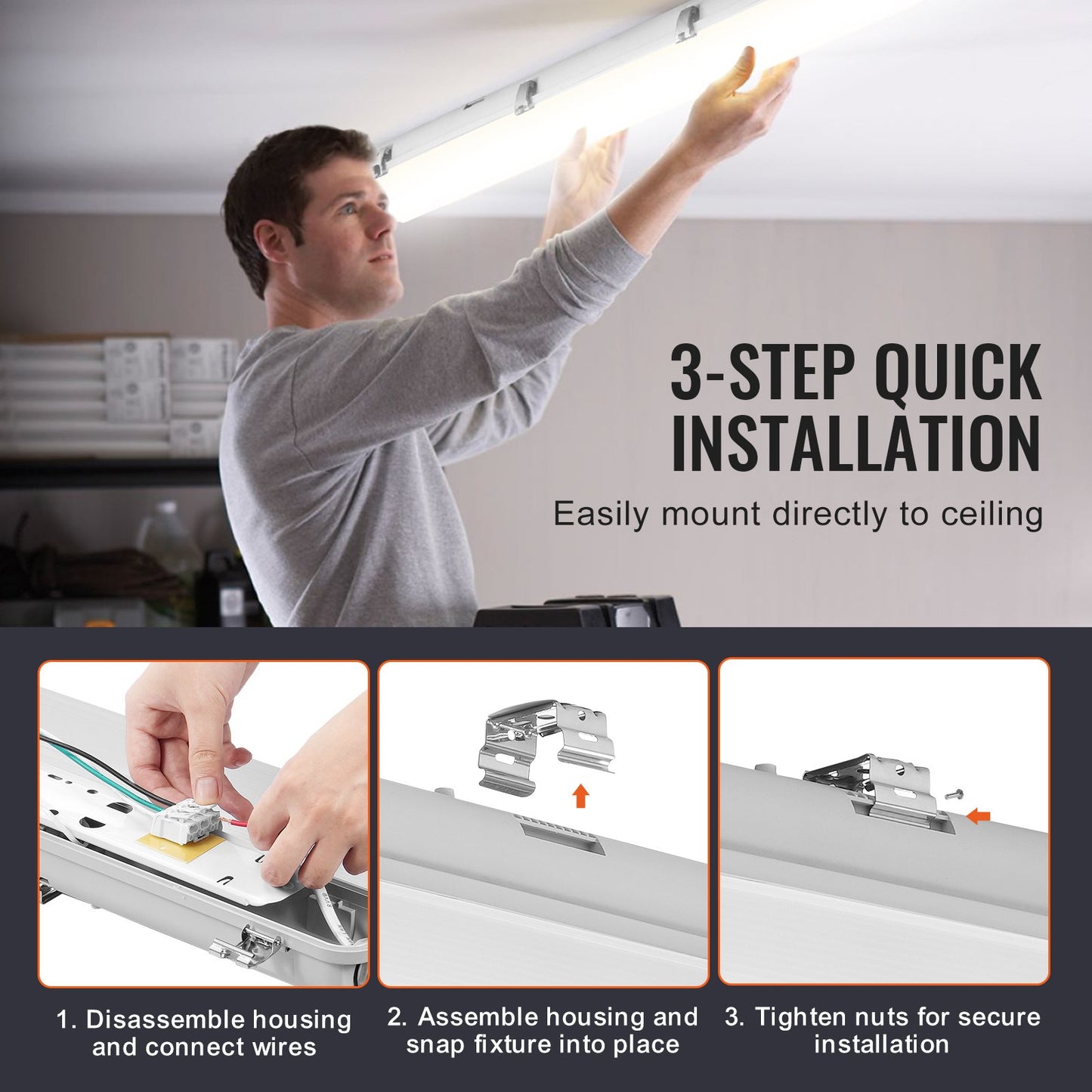 VEVOR 4FT LED Vapor Tight Light, 60W/50W/40W Selectable, 5000K Vapor Proof Light