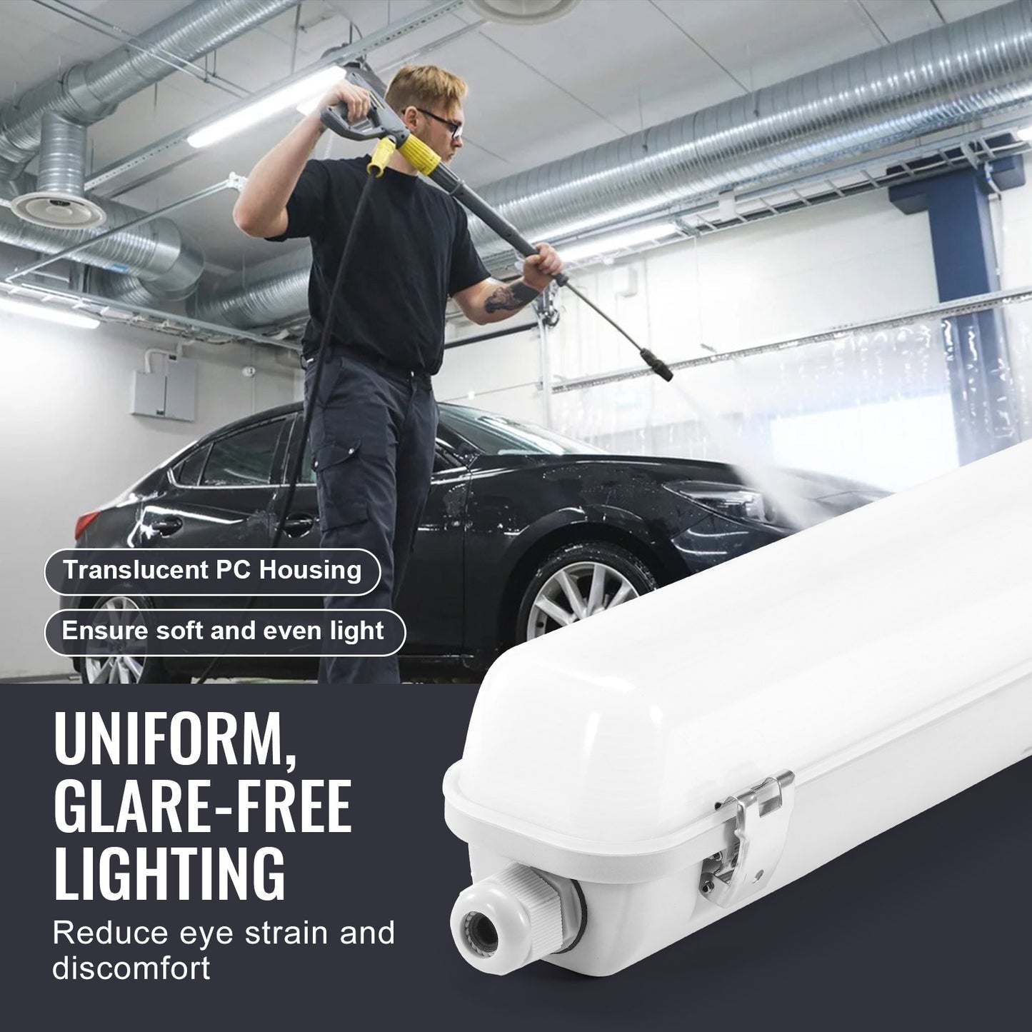 VEVOR 4FT LED Vapor Tight Light, 60W/50W/40W Selectable, 5000K Vapor Proof Light