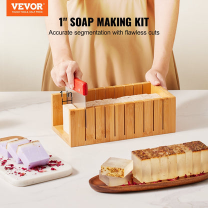 Soap Making Kit with Bamboo Cutting Box, Silicone Mold, and Steel Cutters