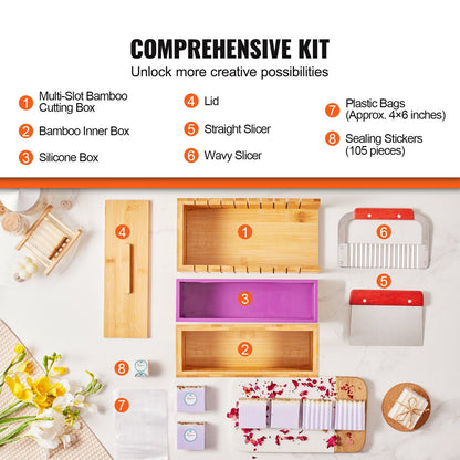 Soap Making Kit with Bamboo Cutting Box, Silicone Mold, and Steel Cutters