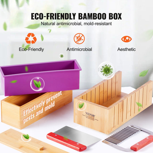 Soap Making Kit with Bamboo Cutting Box, Silicone Mold, and Steel Cutters