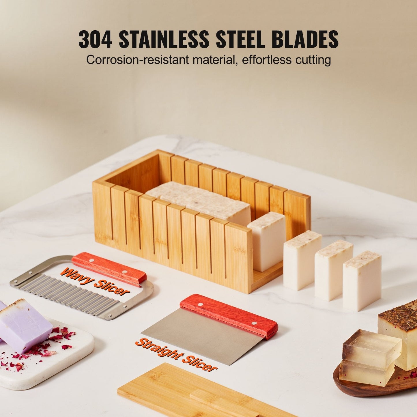 Soap Making Kit with Bamboo Cutting Box, Silicone Mold, and Steel Cutters