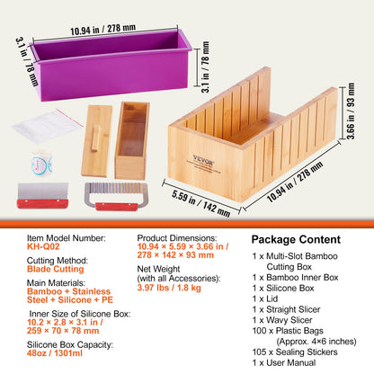 VEVOR Soap Making Kit, Bamboo Cutting Box and Inner Box with Silicone Mold, Stainless