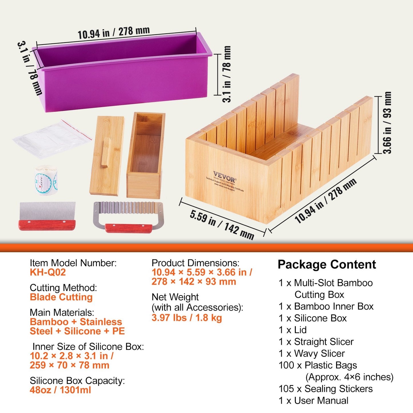 Soap Making Kit with Bamboo Cutting Box, Silicone Mold, and Steel Cutters