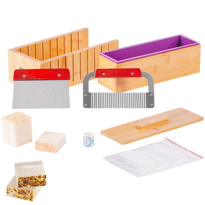 Soap Making Kit with Bamboo Cutting Box, Silicone Mold, and Steel Cutters