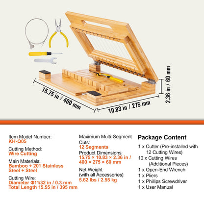 Bamboo Soap Slicer with Steel Wire, Cuts Up to 12 Bars, 2.55 kg