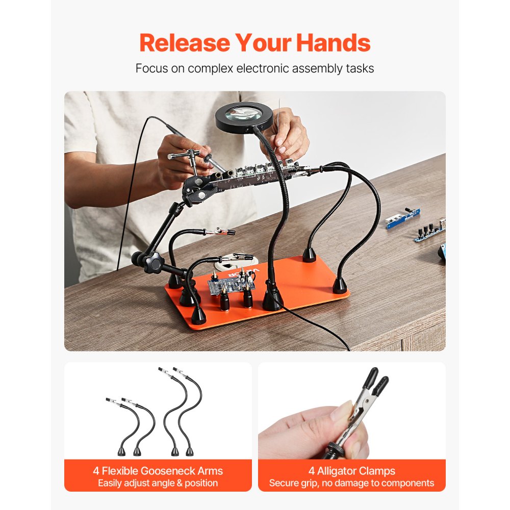 VEVOR Magnetic Helping Hands Soldering Station 3X Magnifying Lamp Air Gun Holder