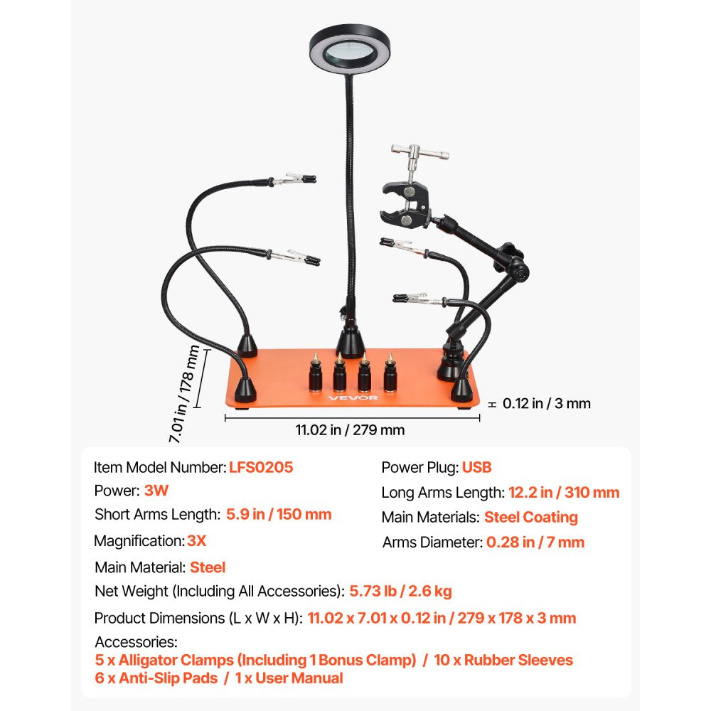 VEVOR Magnetic Helping Hands Soldering Station 3X Magnifying Lamp Air Gun Holder
