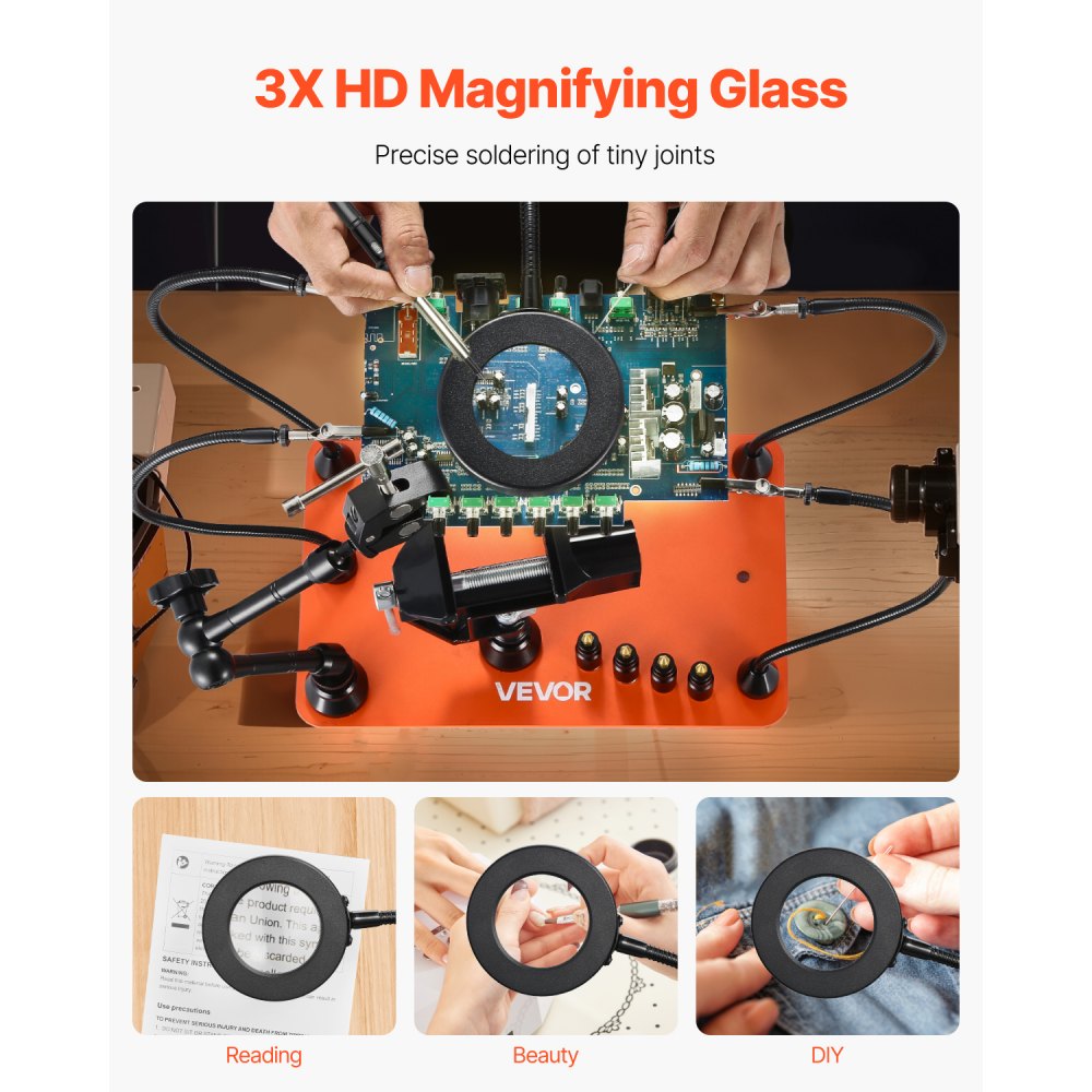 VEVOR Magnetic Helping Hands Soldering Station Vice Magnifying Lamp 4 PCB Holder