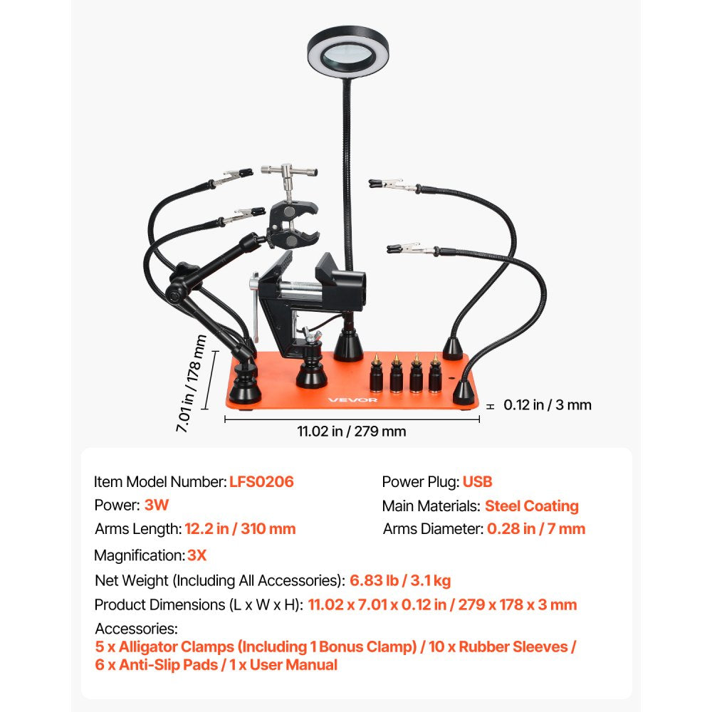 VEVOR Magnetic Helping Hands Soldering Station Vice Magnifying Lamp 4 PCB Holder