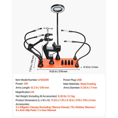 VEVOR Magnetic Helping Hands Soldering Station Vice Magnifying Lamp 4 PCB Holder