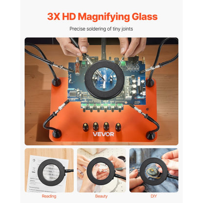 VEVOR Magnetic Helping Hands Soldering Station 3X LED Magnifying Lamp 4 PCB Holders