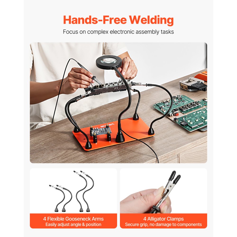 VEVOR Magnetic Helping Hands Soldering Station 3X LED Magnifying Lamp 4 PCB Holders