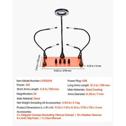 VEVOR Magnetic Helping Hands Soldering Station 3X LED Magnifying Lamp 4 PCB Holders