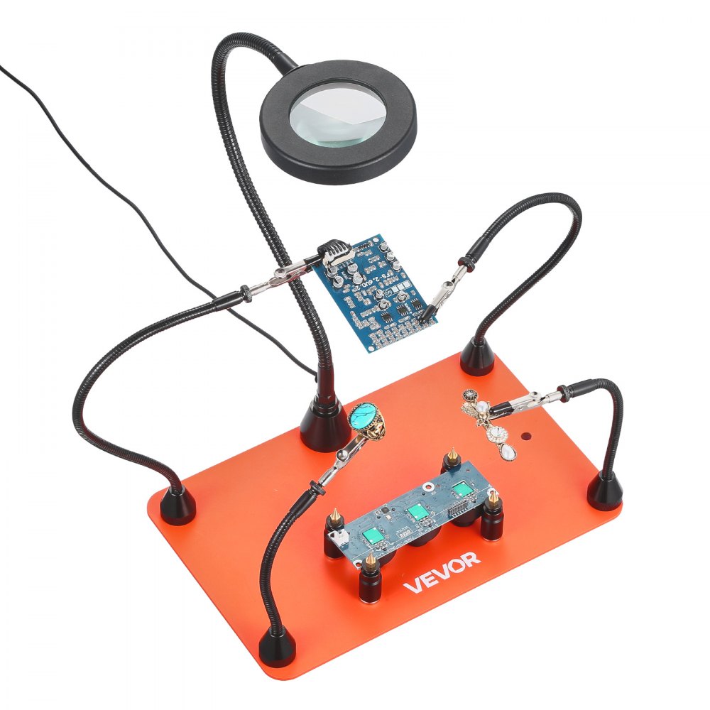 VEVOR Magnetic Helping Hands Soldering Station 3X LED Magnifying Lamp 4 PCB Holders