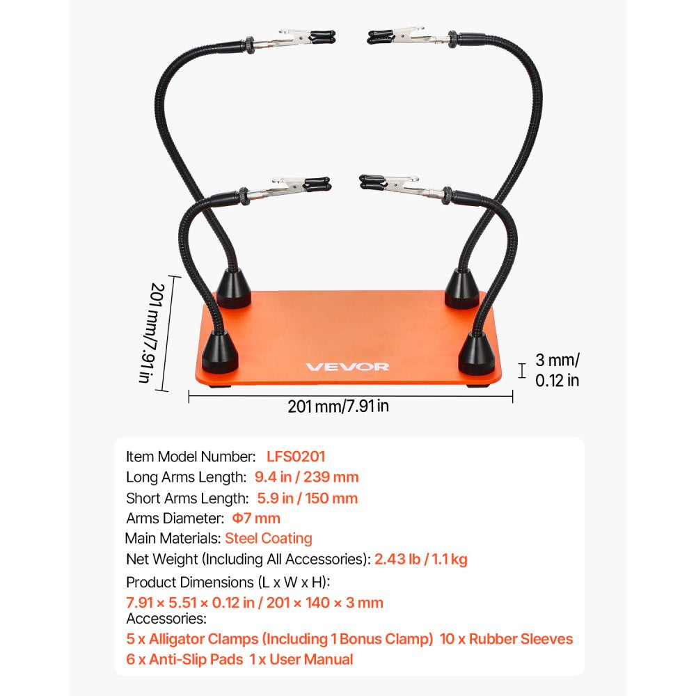 VEVOR Magnetic Helping Hands Soldering Station 4 Flexible Arms Alligator Clips
