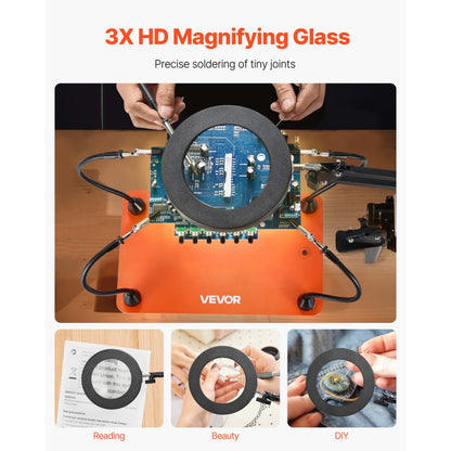 VEVOR Magnetic Helping Hands Soldering Station 3X LED Magnifying Lamp 4 Arms