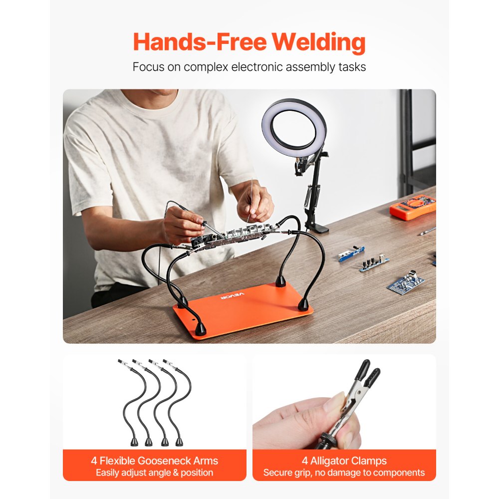VEVOR Magnetic Helping Hands Soldering Station 3X LED Magnifying Lamp 4 Arms