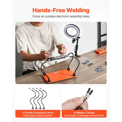 VEVOR Magnetic Helping Hands Soldering Station 3X LED Magnifying Lamp 4 Arms