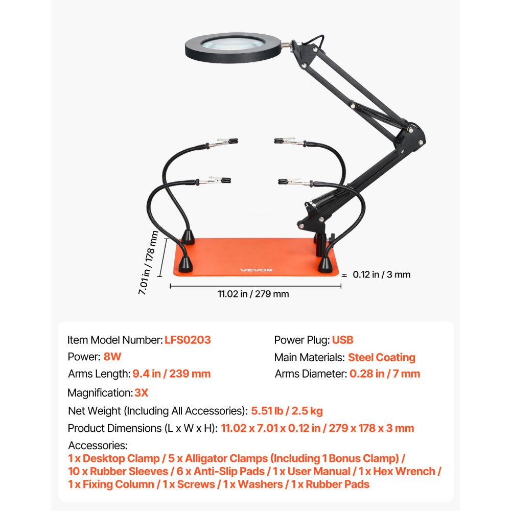 VEVOR Magnetic Helping Hands Soldering Station 3X LED Magnifying Lamp 4 Arms