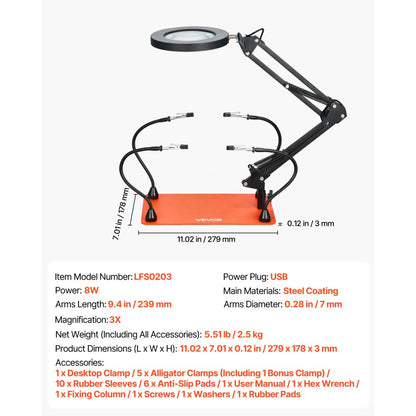 VEVOR Magnetic Helping Hands Soldering Station 3X LED Magnifying Lamp 4 Arms