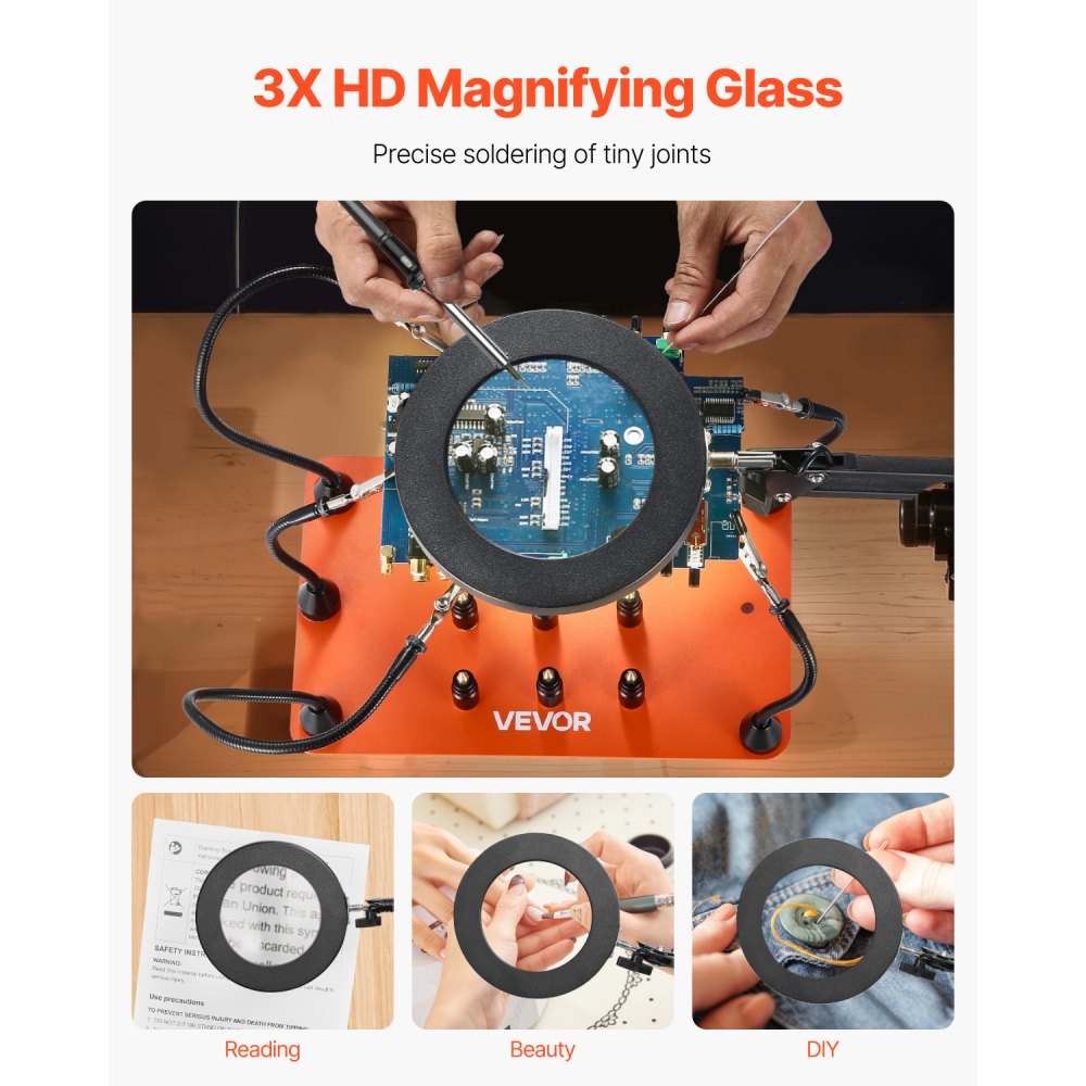 VEVOR Magnetic Helping Hands Soldering Station 3X LED Magnifying Lamp 5 Arms