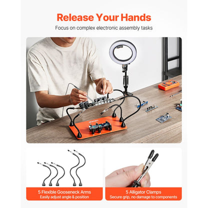 VEVOR Magnetic Helping Hands Soldering Station 3X LED Magnifying Lamp 5 Arms