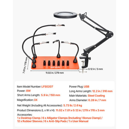 VEVOR Magnetic Helping Hands Soldering Station 3X LED Magnifying Lamp 5 Arms