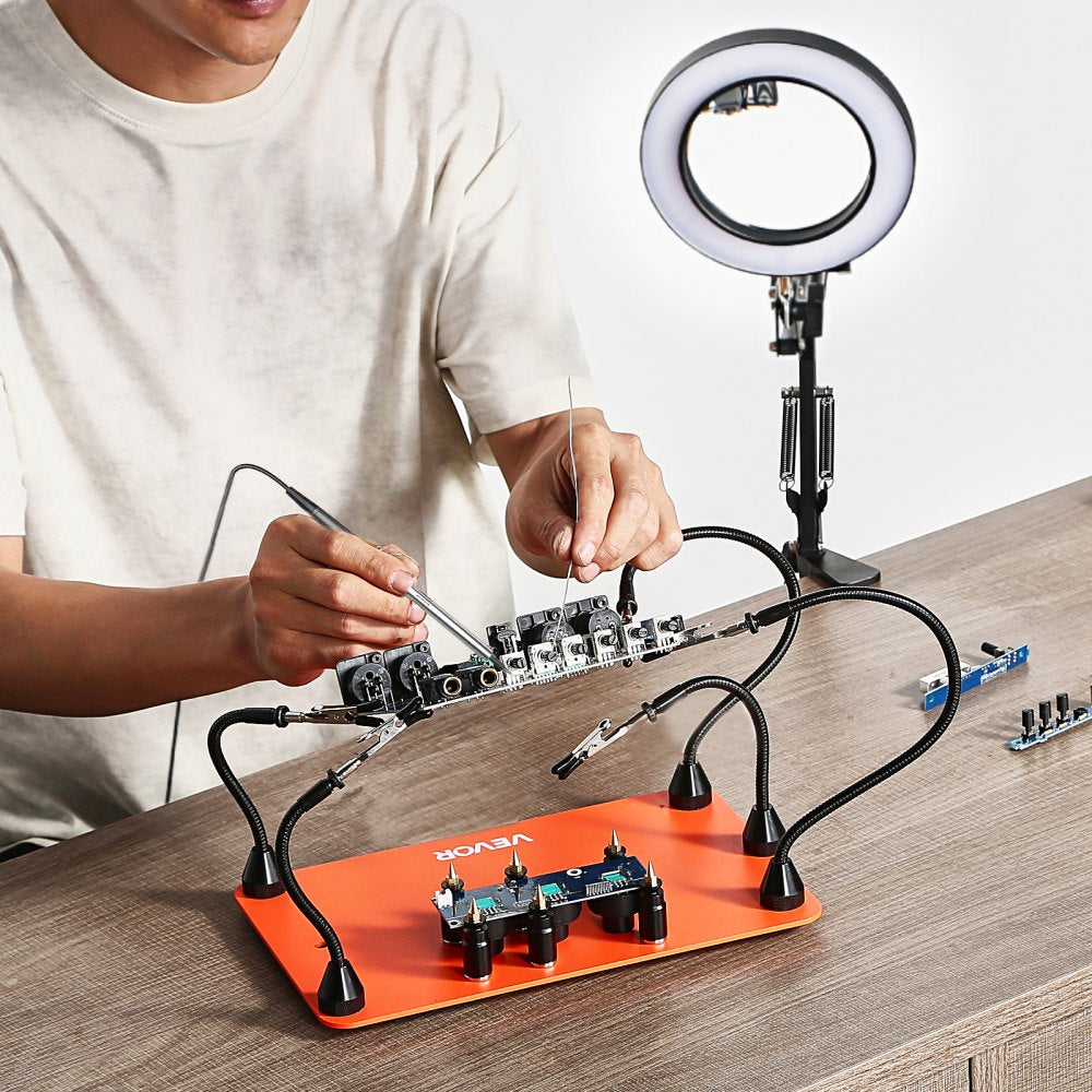 VEVOR Magnetic Helping Hands Soldering Station 3X LED Magnifying Lamp 5 Arms