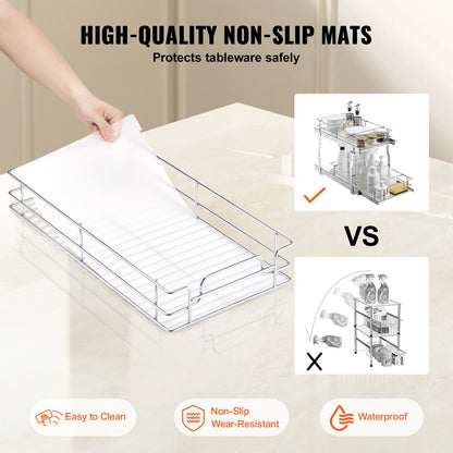 VEVOR 2-Tier Wire Pull Out Cabinet Under Sink Organizer 12"x21" Drawer Basket