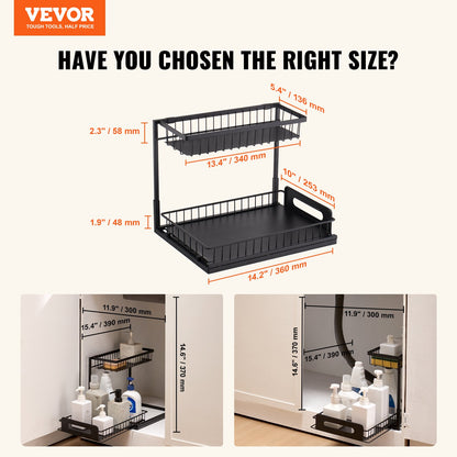 VEVOR 2-Tier Wire Pull Out Cabinet Under Sink Organizer 10.7"x14.2" Drawer Basket