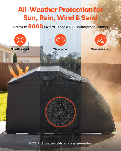 Motorcycle Storage Shelter with Security Lock, 600D Oxford Flip-Up Garage Tent, Heavy-Duty All-Weather Motorcycle Cover with Ventilation Windows, 279x109.5x160 cm Outdoor Vehicle Shelter, Black