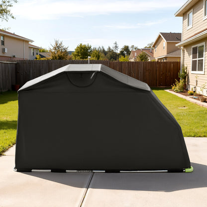 Motorcycle Storage Shelter with Security Lock, 600D Oxford Flip-Up Garage Tent, Heavy-Duty All-Weather Motorcycle Cover with Ventilation Windows, 279x109.5x160 cm Outdoor Vehicle Shelter, Black